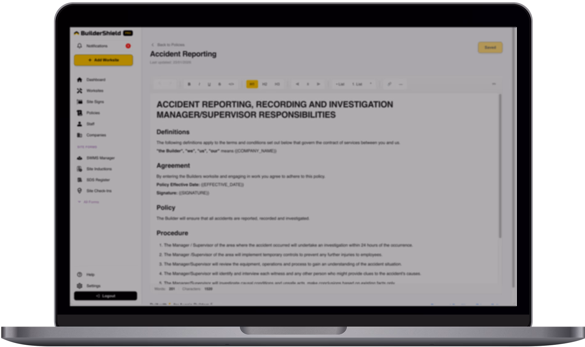 BuilderShield policy management dashboard